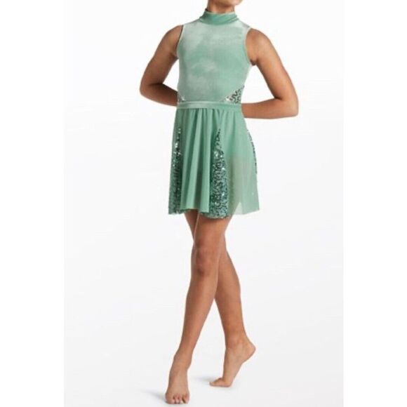 Weissman Dresses & Skirts - Weissman Sage Green Velvet Top OnePiece With Light Tulle Attached Skirt Women's